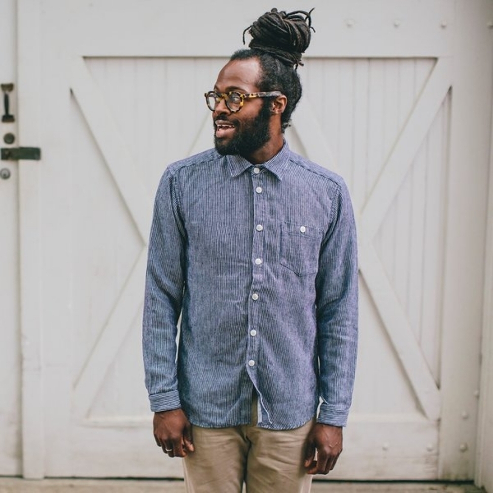 Jungmaven Navy Stripe Casual Button-Down Shirt